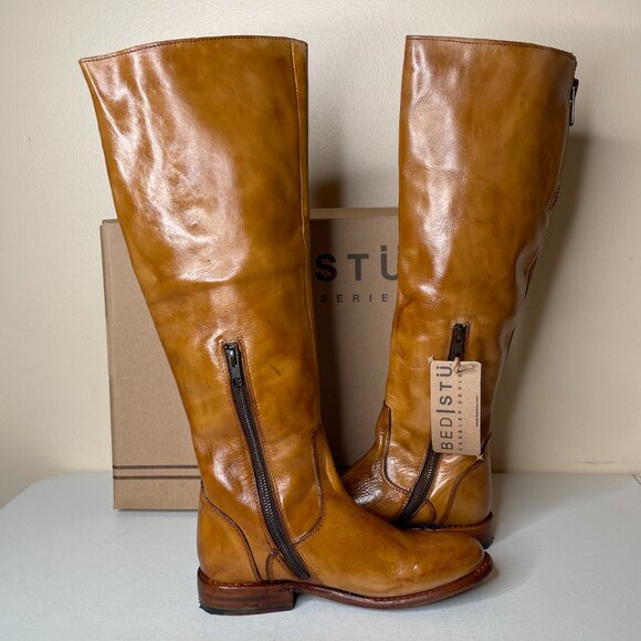 BED STU Tess Distressed Tan Leather Tall Riding Boots BedStu Size 7.5 - Picture 5 of 16